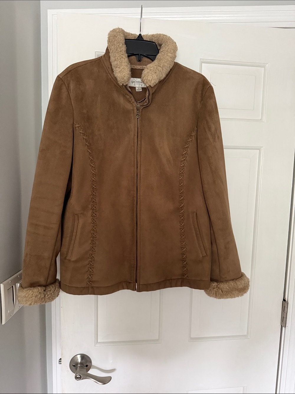 Liz Claiborne Tan Suede Shearling-Trim Zip Jacket